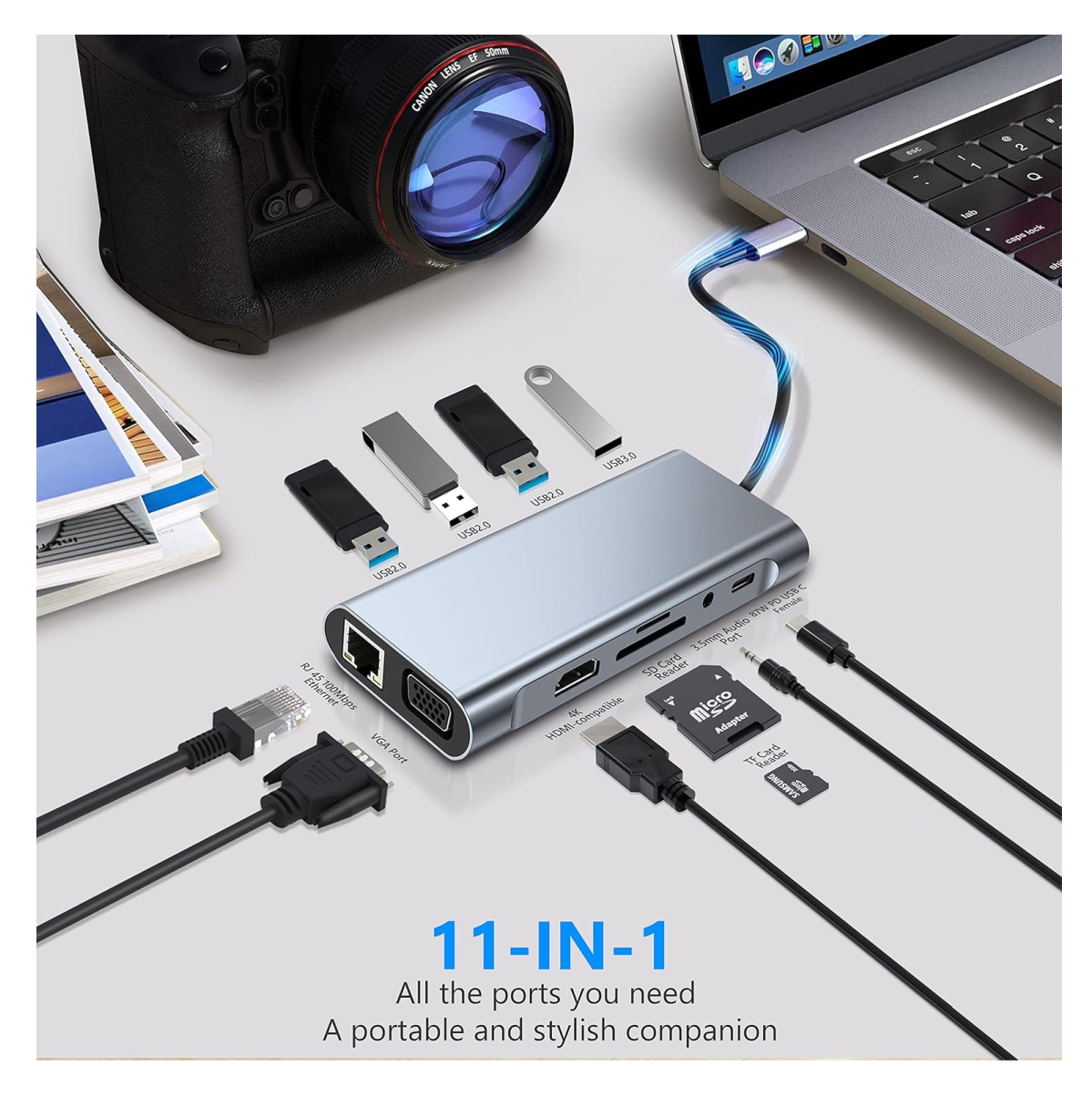 Hub Adaptador Multipuerto 11 en 1 Tipo C